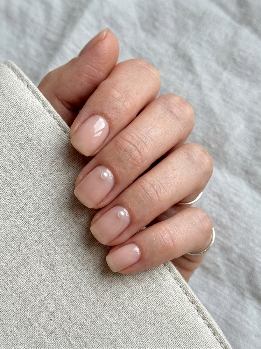 Nude Muschel Nägel mit Perlenakzent